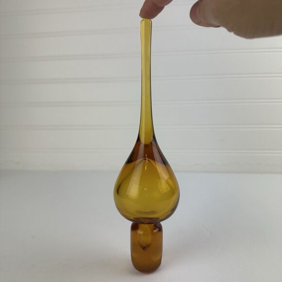 MCM Amber Art Glass Decanter Genie Bottle Flame Tear Drop Stopper ONLY 9” - Picture 2 of 10
